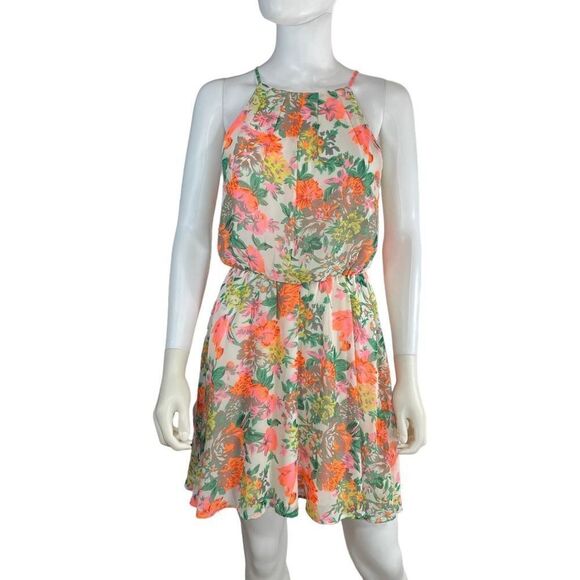 Lovesong Floral Sleeveless Halter Neck Mini Dress Resort Vacation - Picture 2 of 9